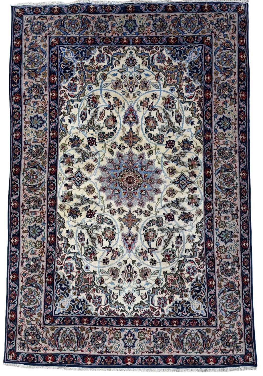 Very Fine Wool & Silk Persian Esfahan - 3'5" x 5'2"