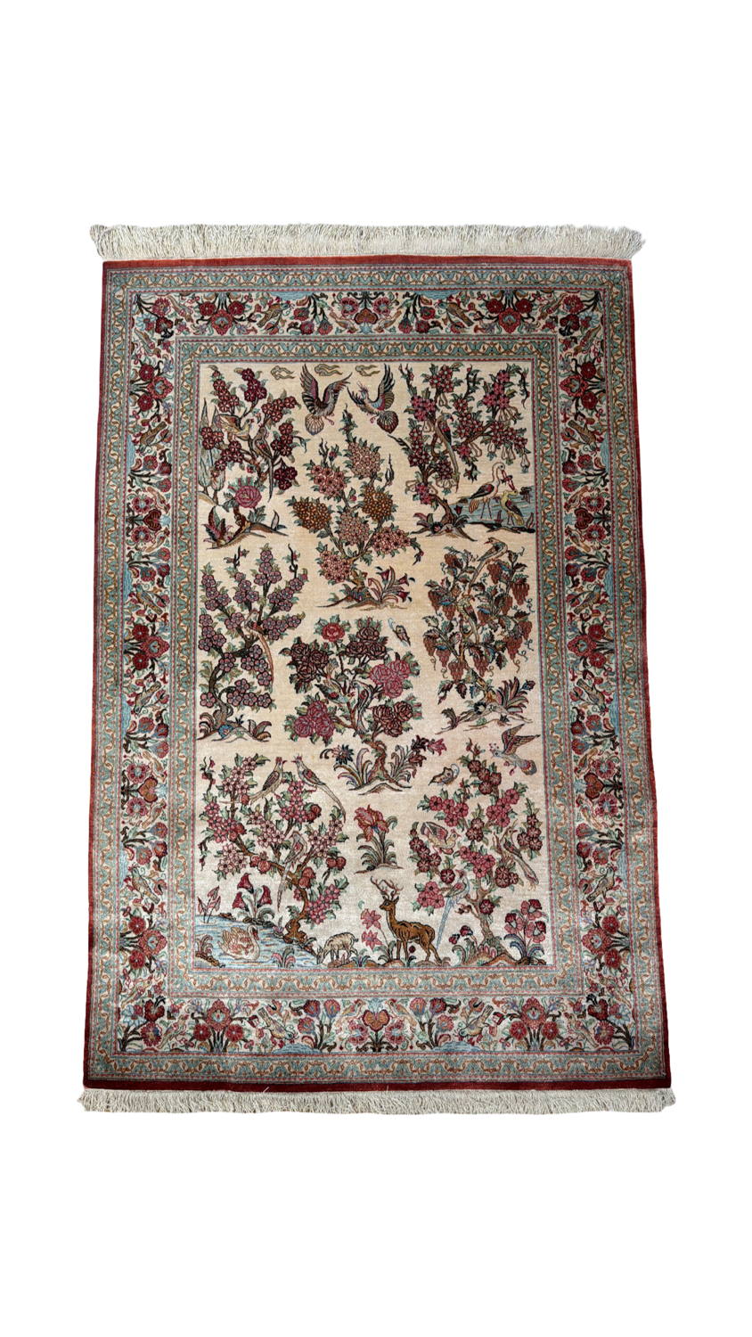 Very Fine All Silk Persian Qom - 3'3" x 4'10"